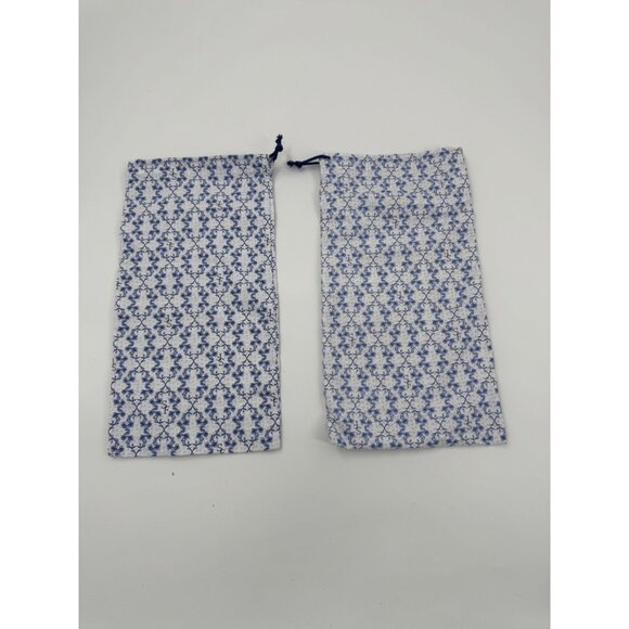 Sara Flint Set Of 2 Blue & White Drawstring Fabric Shoe Bags With Floral Pattern - Picture 2 of 4